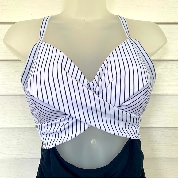 Striped Black and White One-Piece Swimsuit - Picture 4 of 5